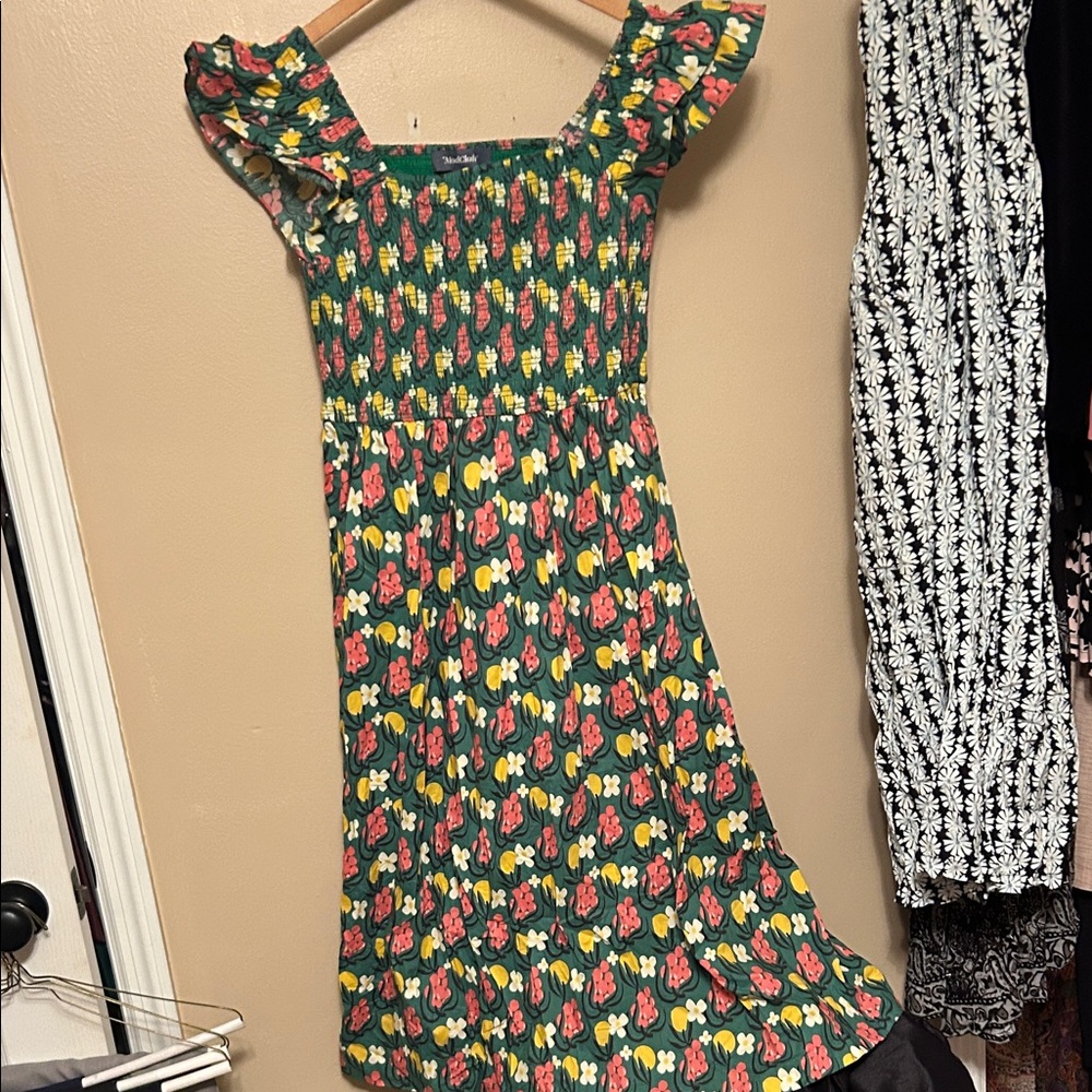 Modcloth Green Floral Midi Dress